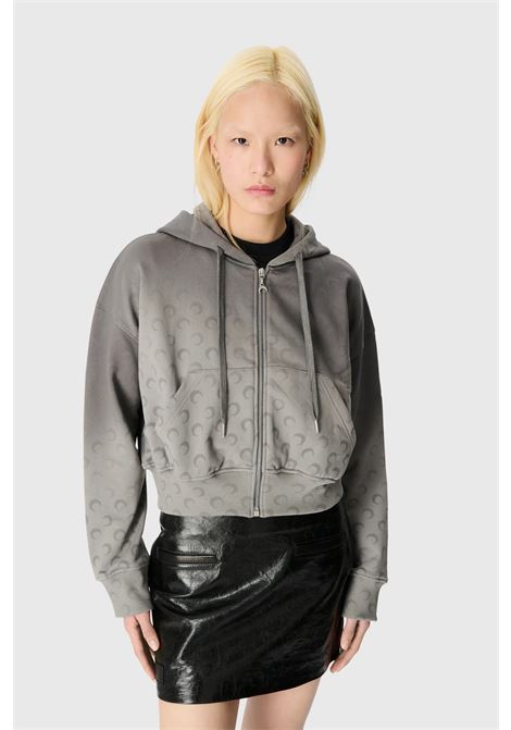 moon fleece cropped zipped hoodie woman grey MARINE SERRE | WST019ACJER0073GR90